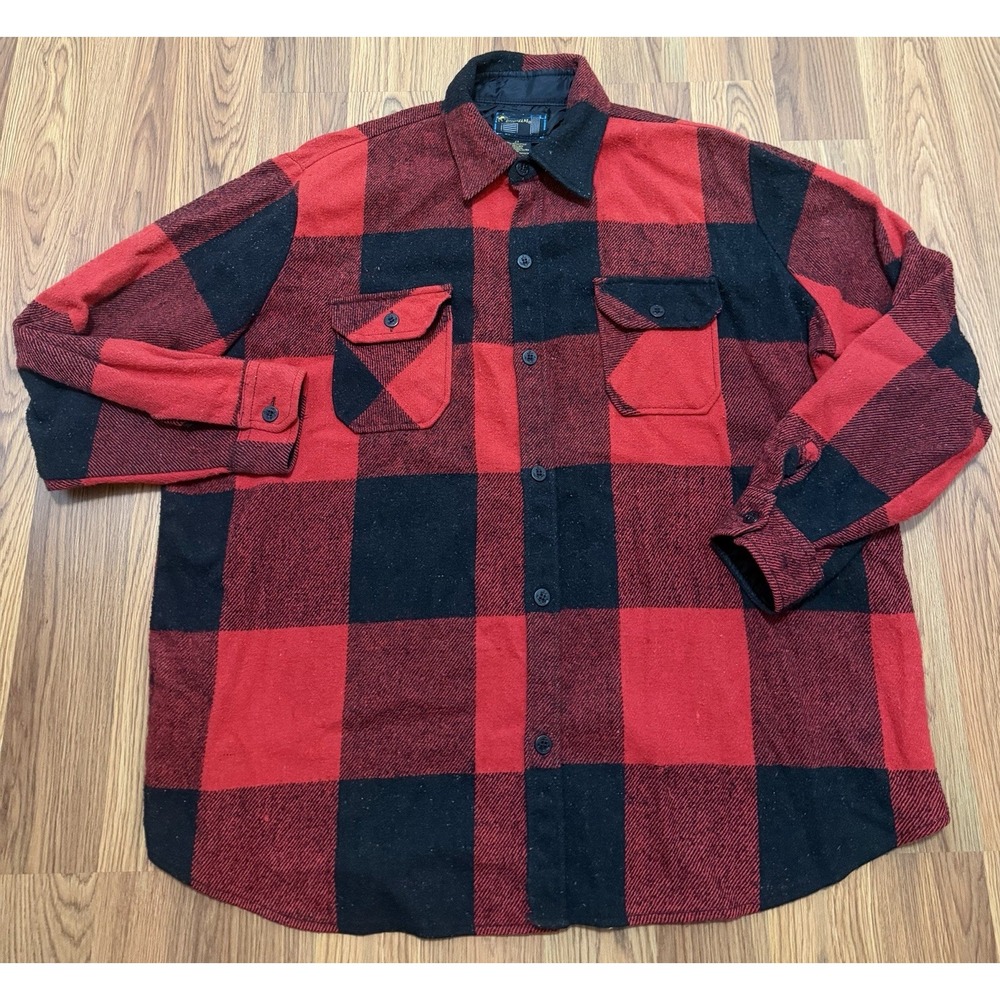 Vintage Buffalo Plaid Shirt Jacket Mens 2XL Wool Blend Bronzini Red